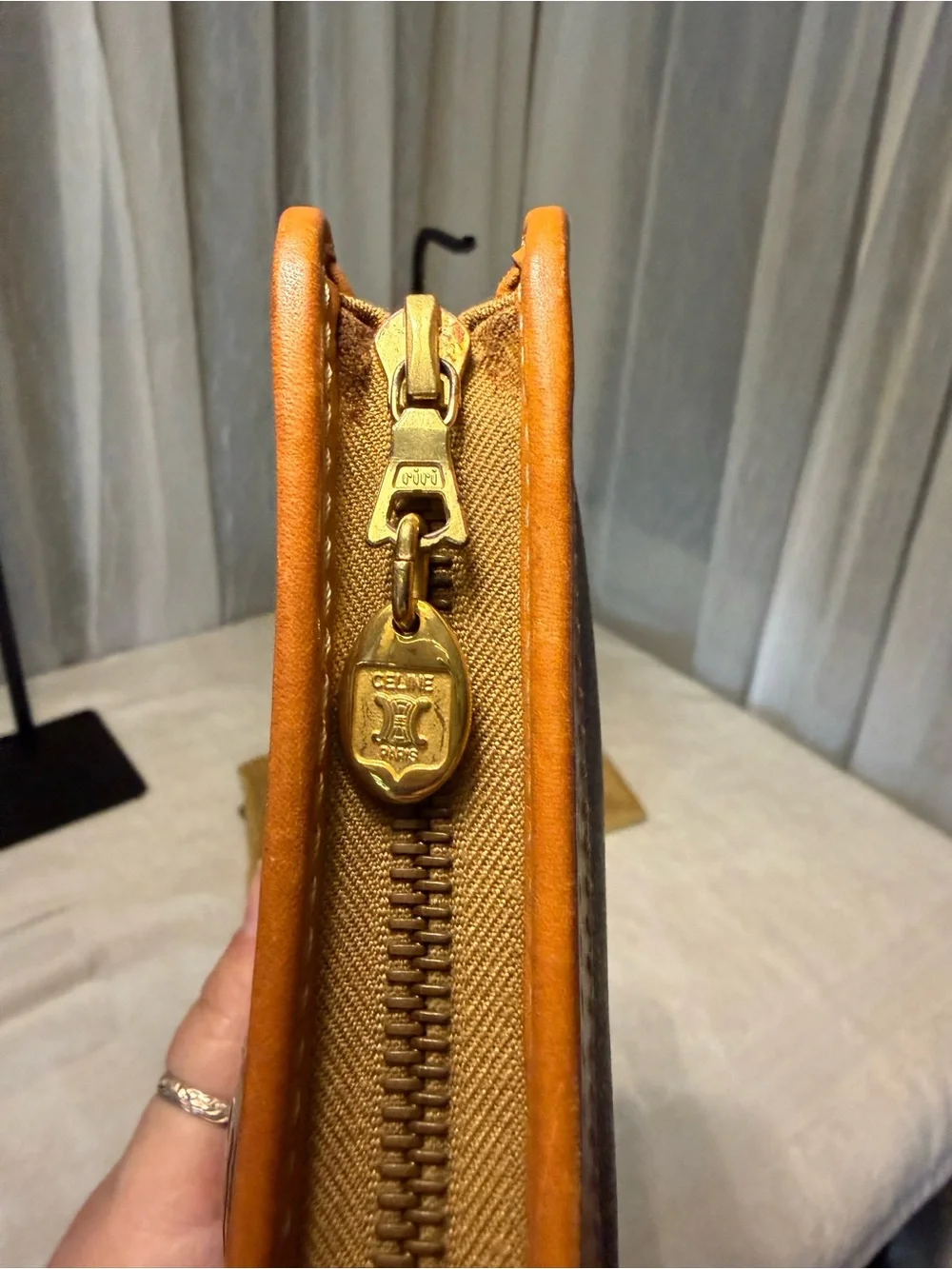 Vintage Celine Macadam Triomphe Monogram Clutch/Toiletry Pouch with Tan Trim